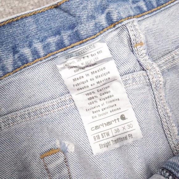 Vintage Carhartt Straight Traditional Fit 38x30 Light Wash Blue Denim Jeans - Picture 5 of 16